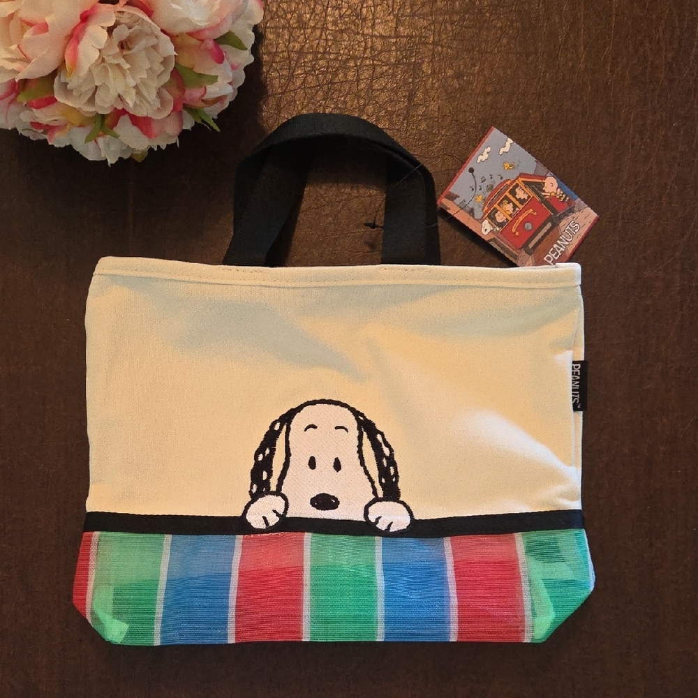 NWT - Snoopy Canvas  Mesh Bag w/ Stripes